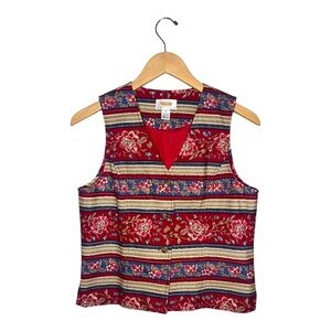 Vintage 90’s Colorful, Floral Tapestry Cotton Vest Small Grandmacore